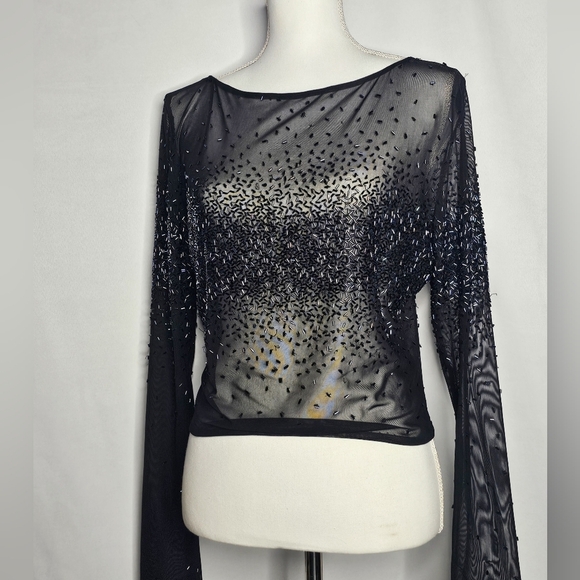 Sheer Beaded Cropped Long Sleeve - Picture 1 of 5